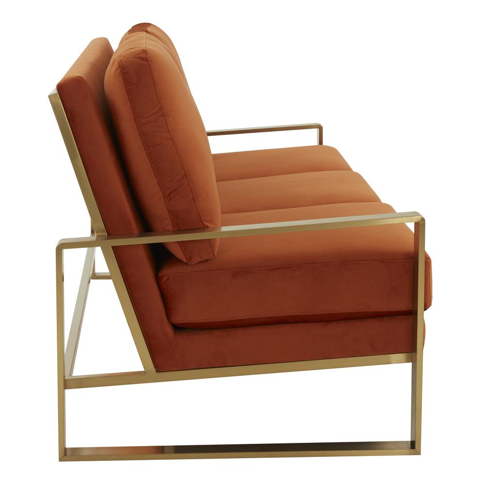 LeisureMod Jefferson Contemporary Modern Design Velvet Sofa With Gold Frame., Orange. Picture 3