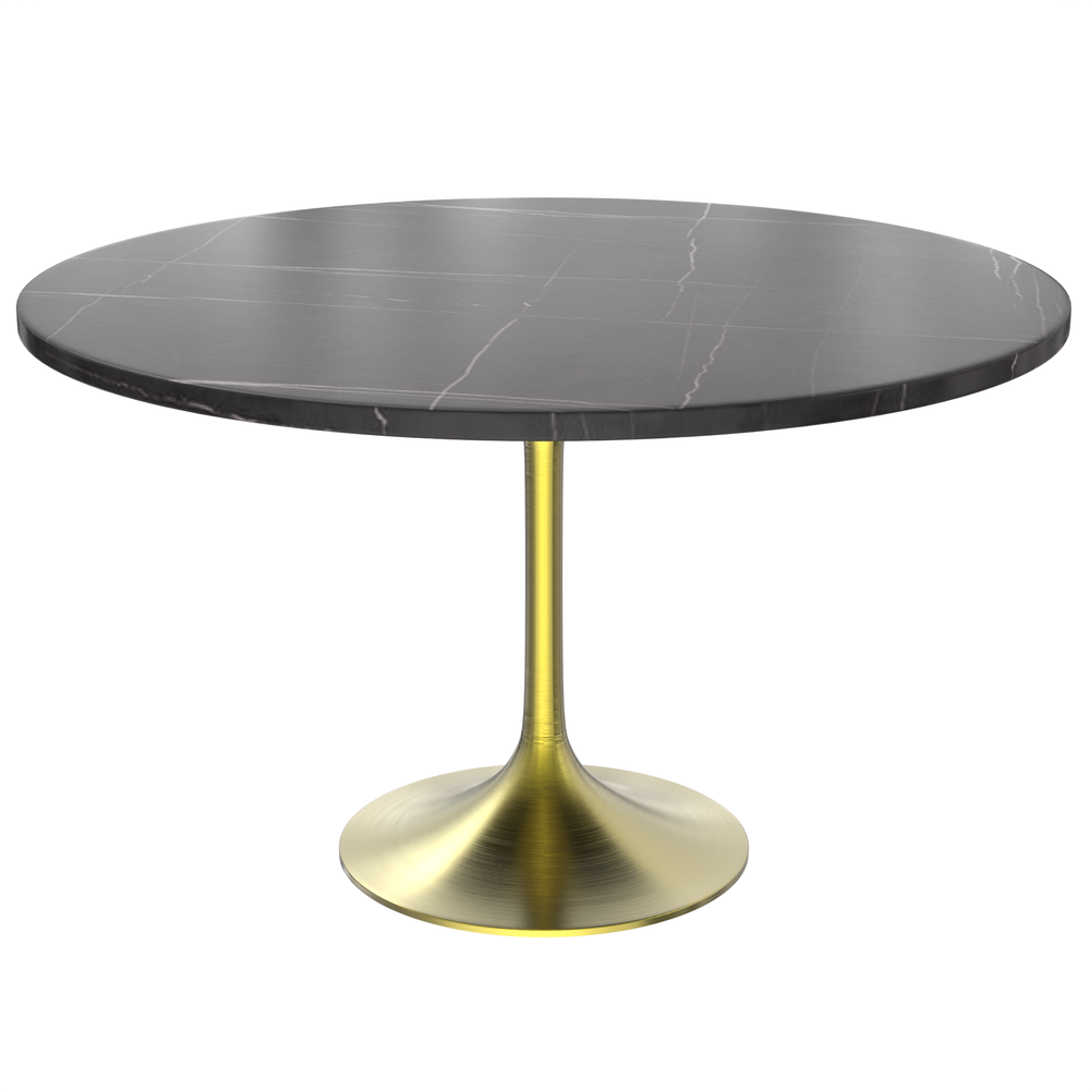 48 Round Dining Table, Brushed Gold Base with Sintered Stone Black Top. Picture 1