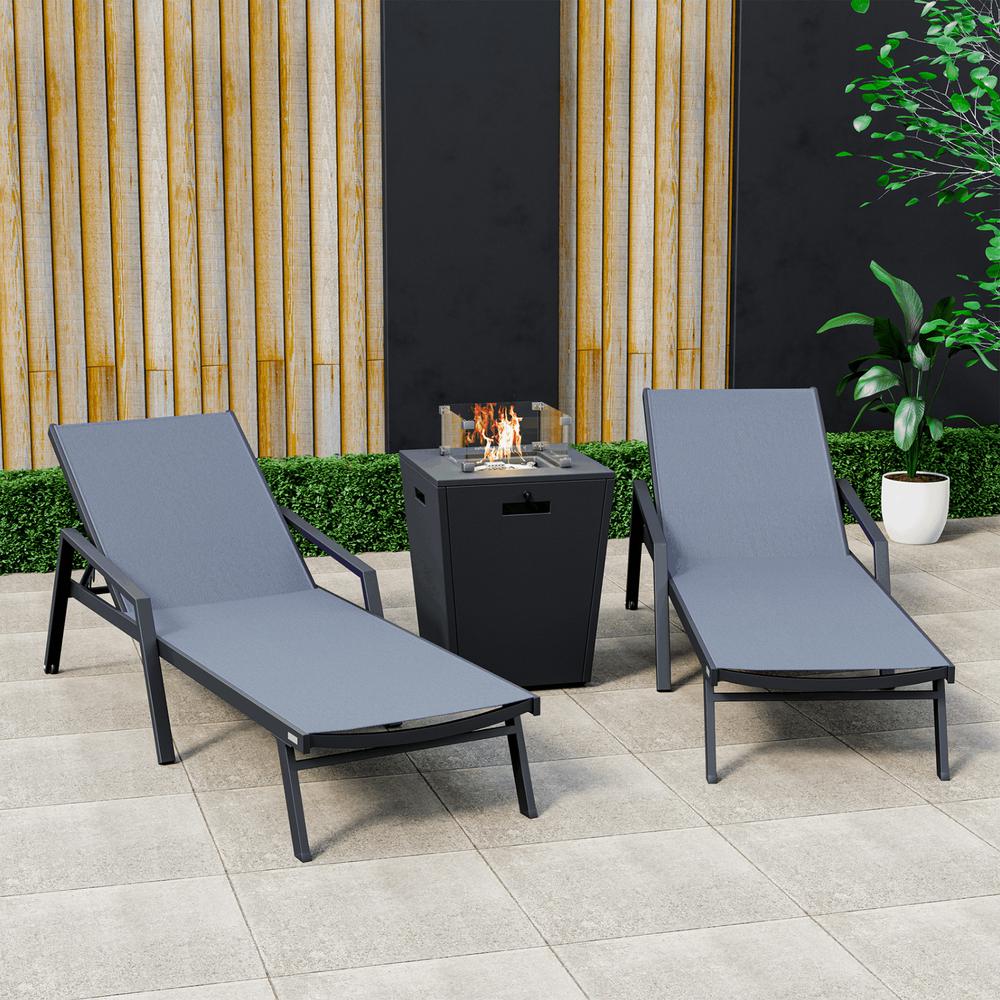 Aluminum Patio Chaise Lounge Chair With Arms Set of 2 with Fire Pit Side Table. Picture 22