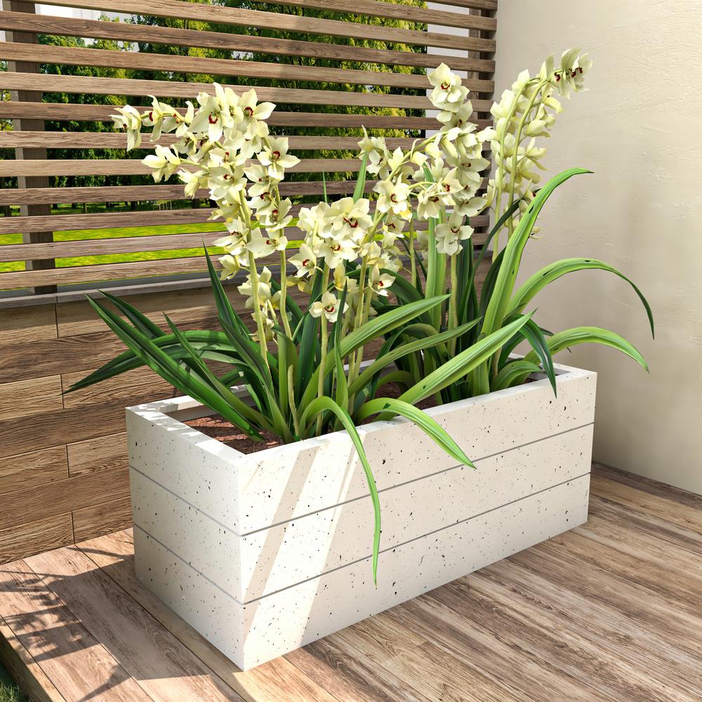 Oasis Series Rectangle Poly Stone Planter in White 15.7" x 13.8"   35.8 Long. Picture 5