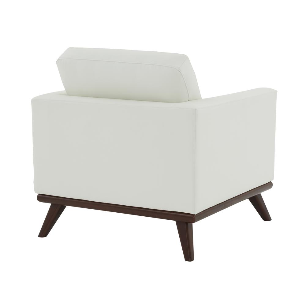 LeisureMod Chester Modern Leather Accent Arm Chair With Birch Wood Base, White. Picture 5