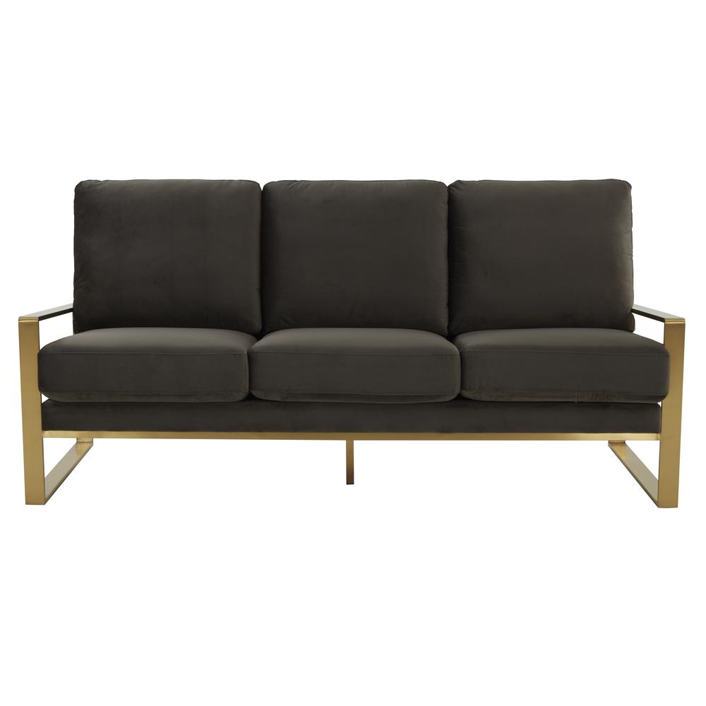 LeisureMod Jefferson Contemporary Modern Design Velvet Sofa With Gold Frame., Dark Grey. Picture 7