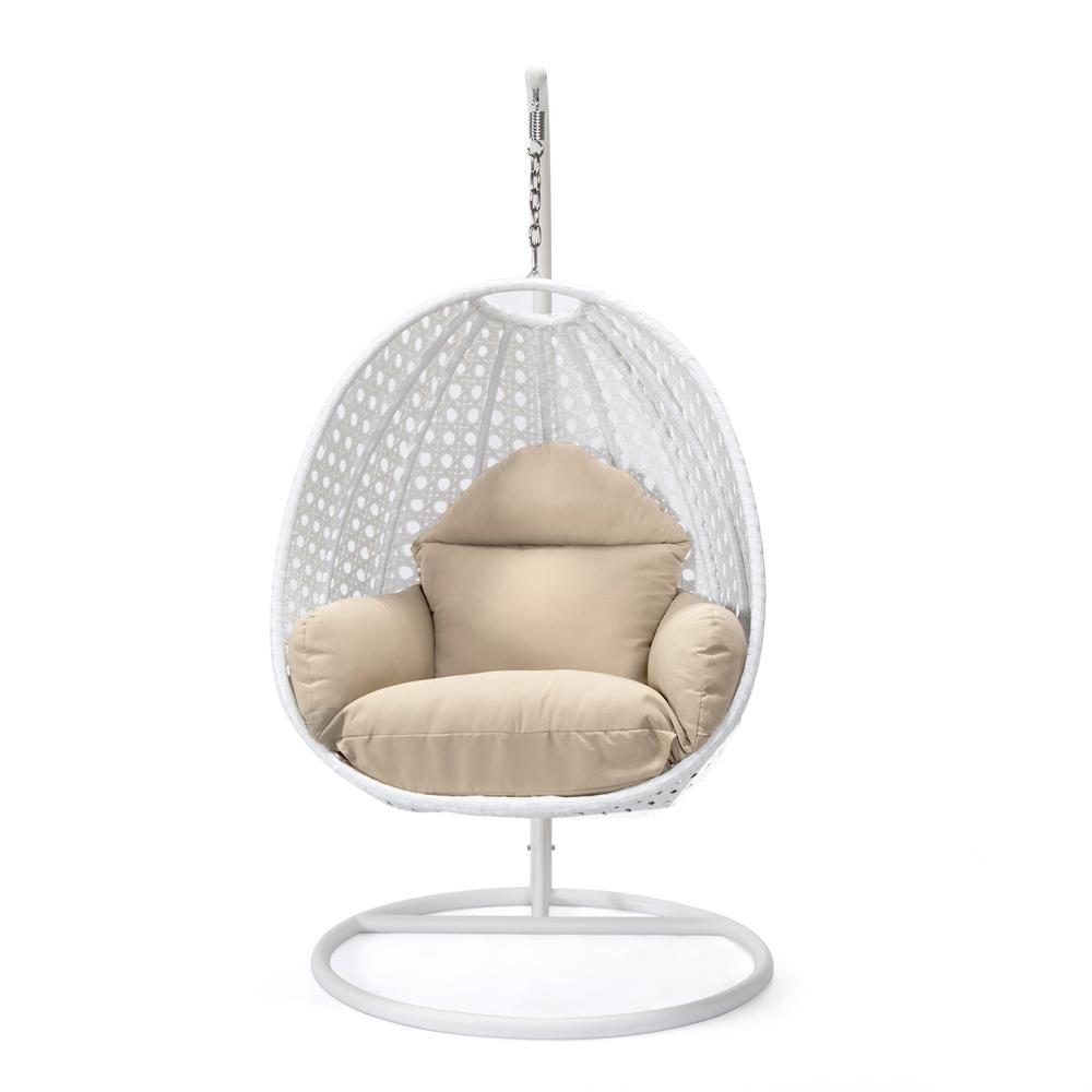 LeisureMod Wicker Hanging Egg Swing Chair, Beige. Picture 5