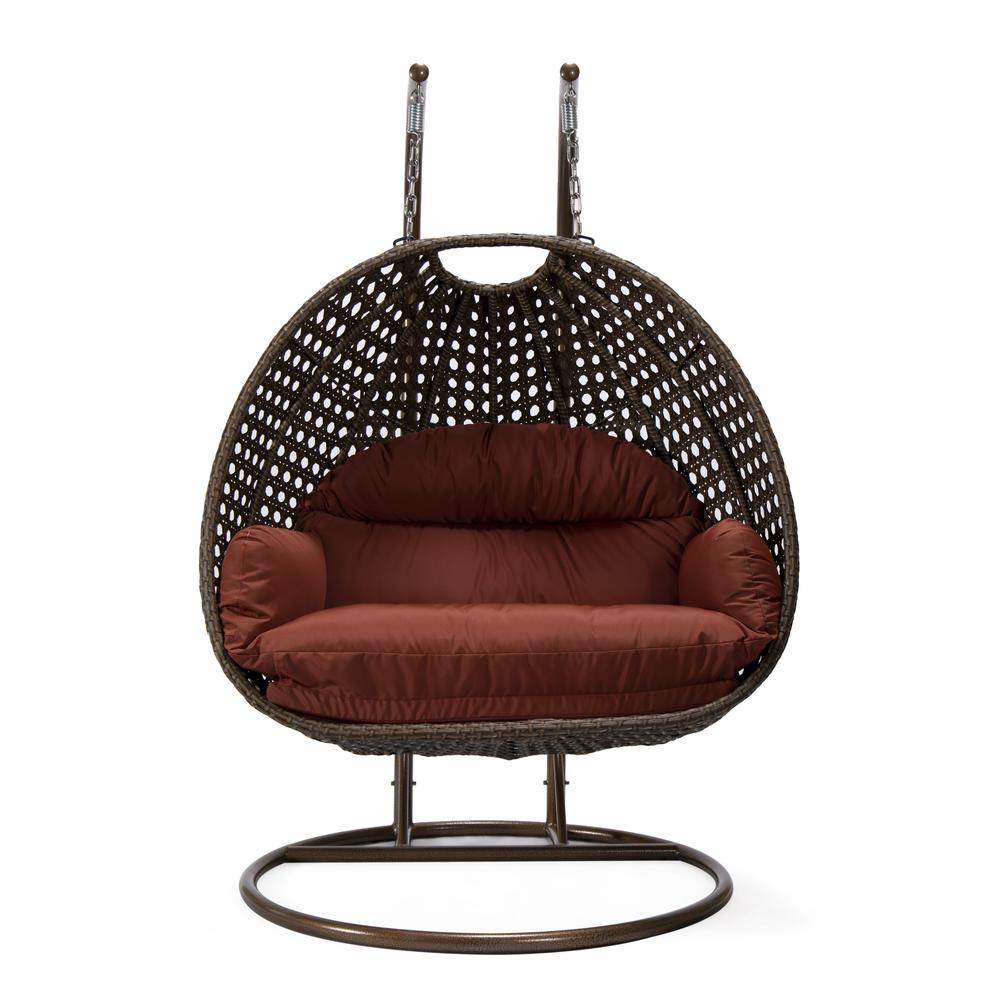 LeisureMod Wicker Hanging 2 person Egg Swing Chair , Cherry. Picture 2