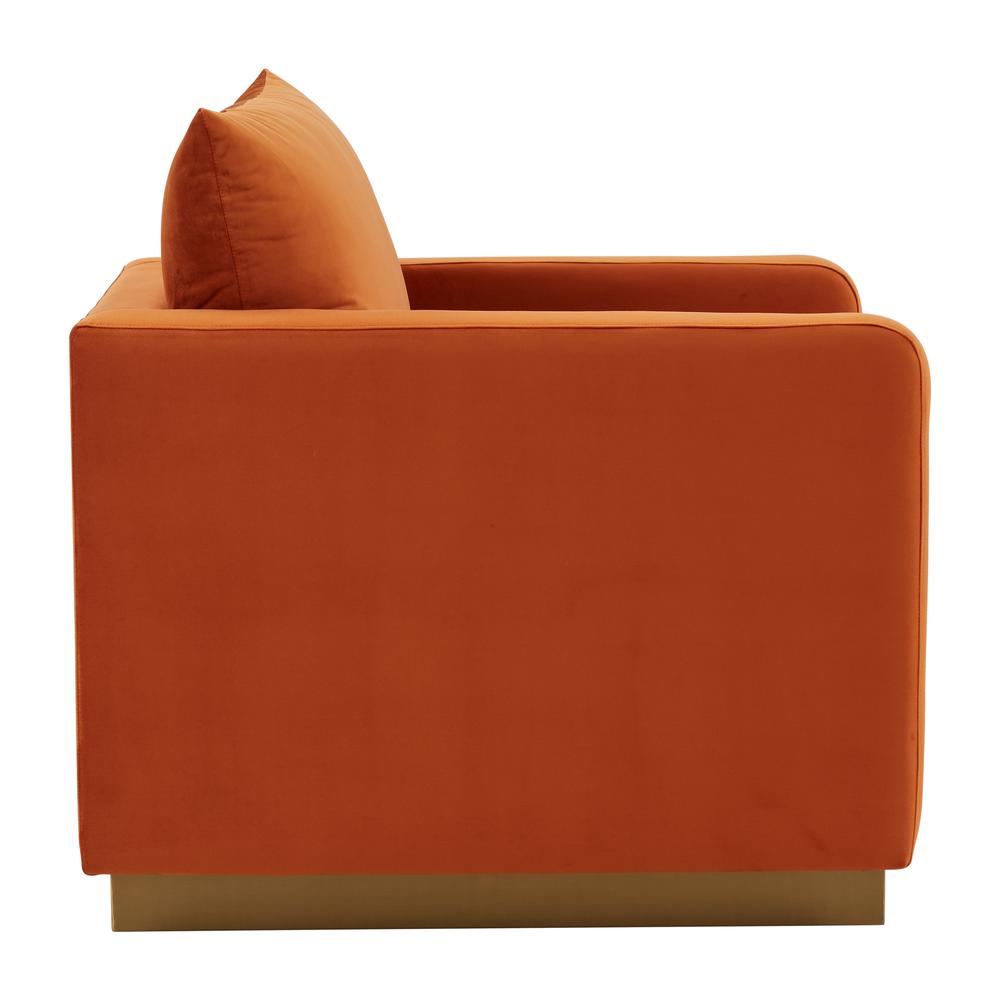 LeisureMod Nervo Velvet Accent Armchair With Gold Frame, Orange Marmalade. Picture 3