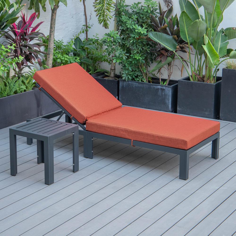 Chelsea Modern Outdoor Chaise Lounge Chair With Side Table & Cushions. Picture 5