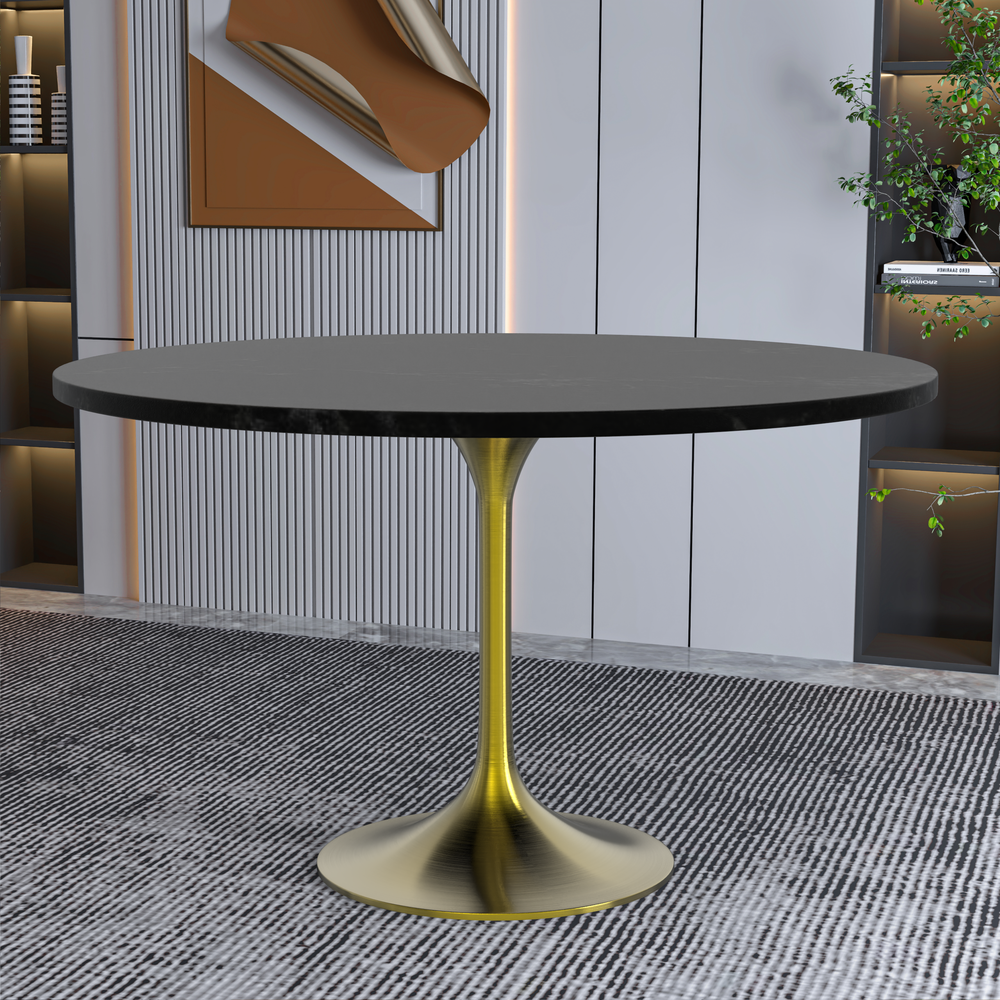 Verve 48" Round Dining Table, Brushed Gold Base with Black MDF Top. Picture 5