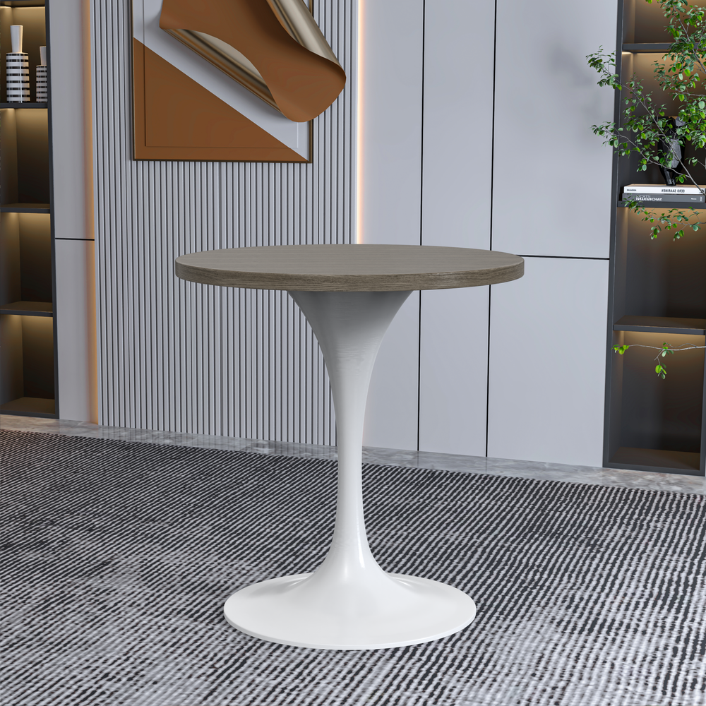 Verve 27 Round Dining Table, White Base with Dark Maple MDF Top. Picture 6