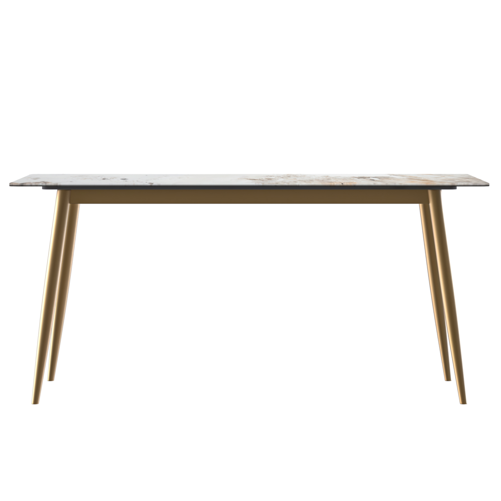Modern Dining Table Brushed Gold Base, With 71 White Grey Sintered Stone Top. Picture 2
