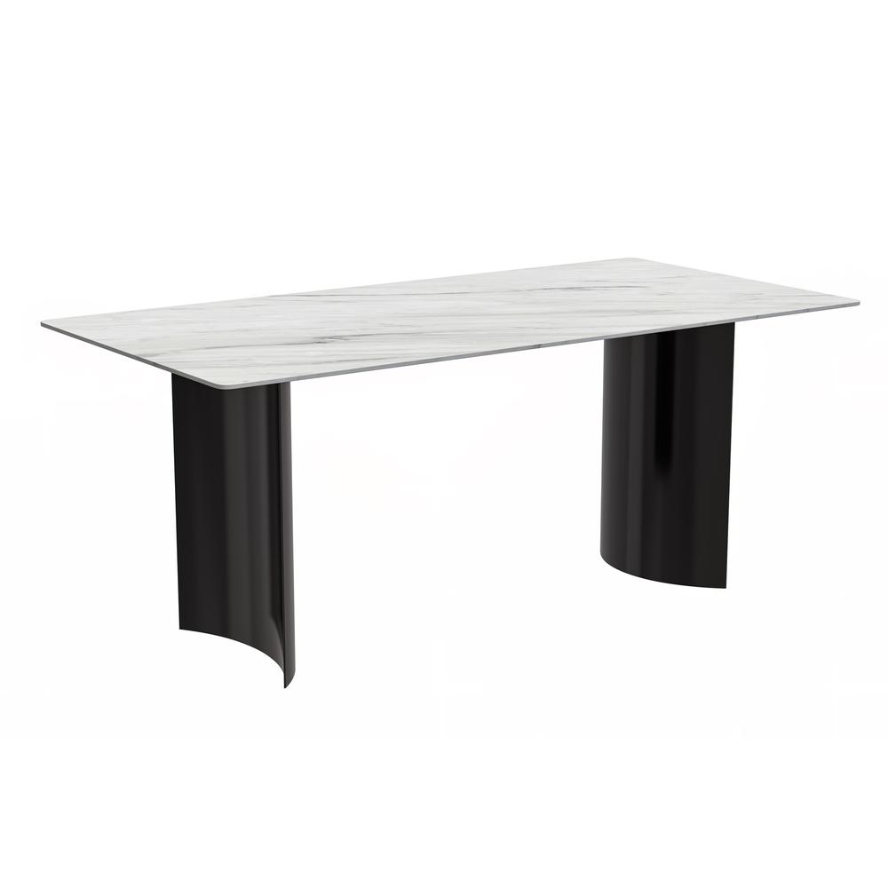 Modern Dining Table Black Stainless Steel Base, With 55 White Sintered Stone Top. Picture 1
