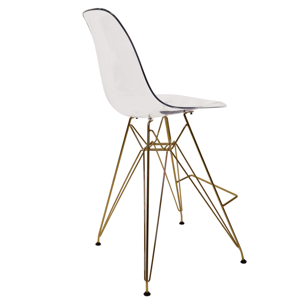 Cresco Modern Acrylic Barstool with Gold Chrome Base and Footrest. Picture 3