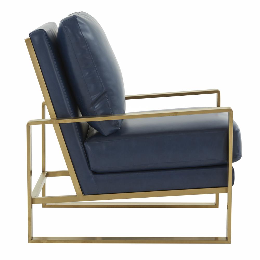 LeisureMod Jefferson Leather Modern Design Accent Armchair With Elegant Gold Frame, Navy Blue. Picture 5