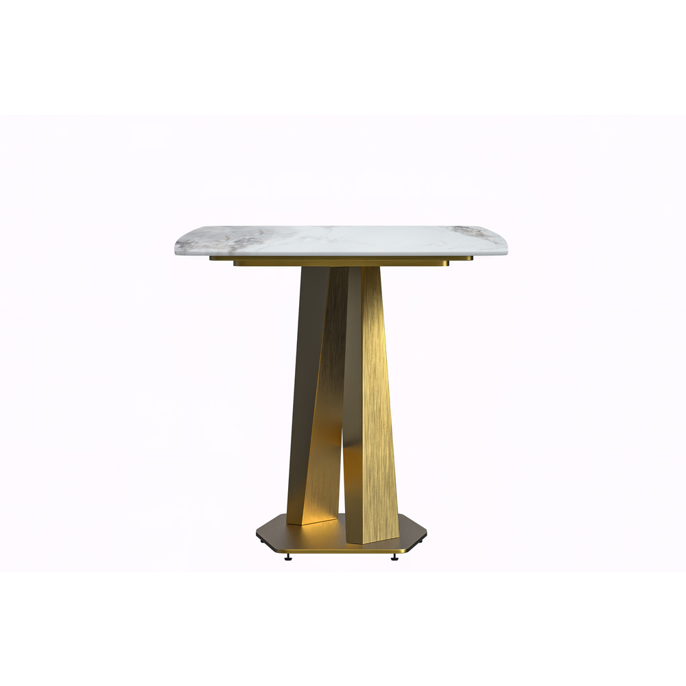 Modern Dining Table Gold Base, With 55" Medium Grey Sintered Stone Top. Picture 1