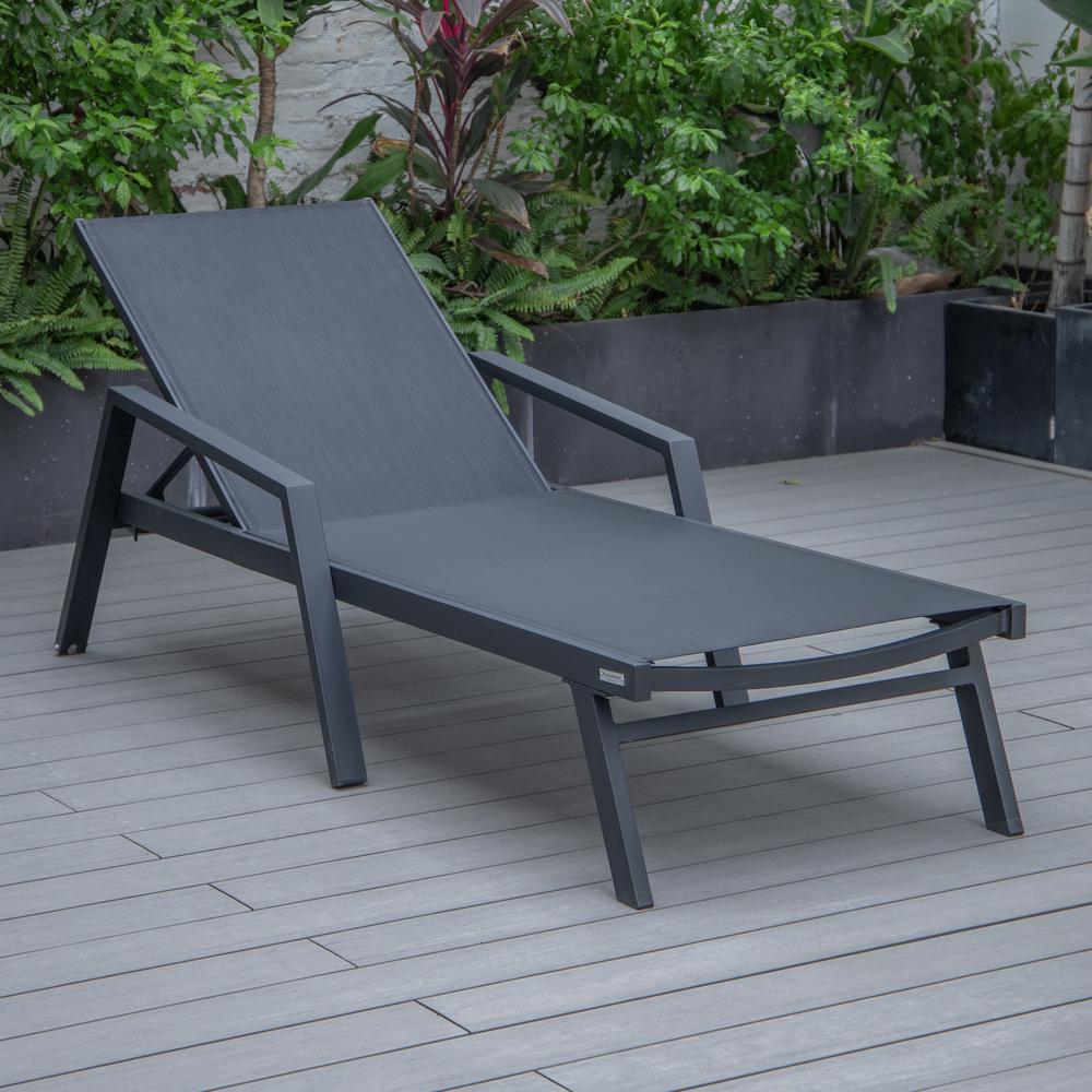 Marlin Patio Chaise Lounge Chair With Armrests in Black Aluminum Frame. Picture 2