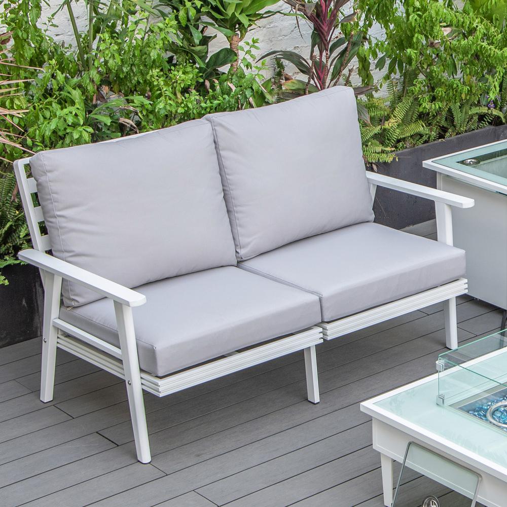 Outdoor Patio Loveseat with White Aluminum Frame. Picture 11