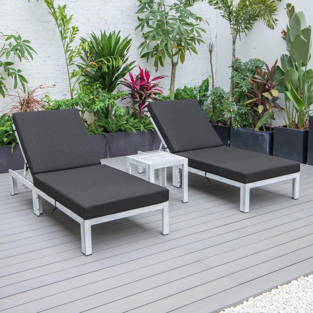 Outdoor Weathered Grey Chaise Lounge Chair Set of 2 With Side Table & Cushions. Picture 2