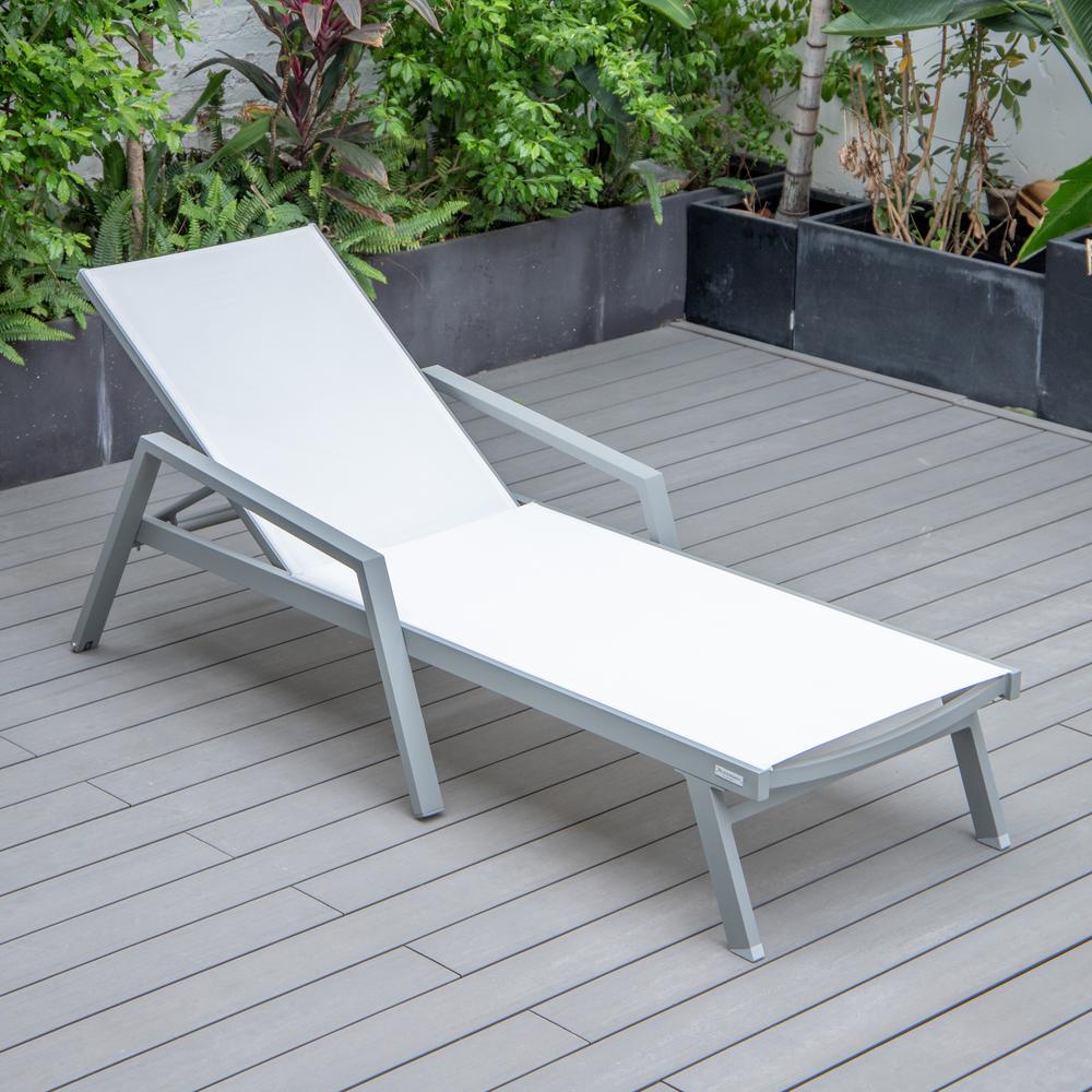 Marlin Patio Chaise Lounge Chair With Armrests in Grey Aluminum Frame. Picture 4