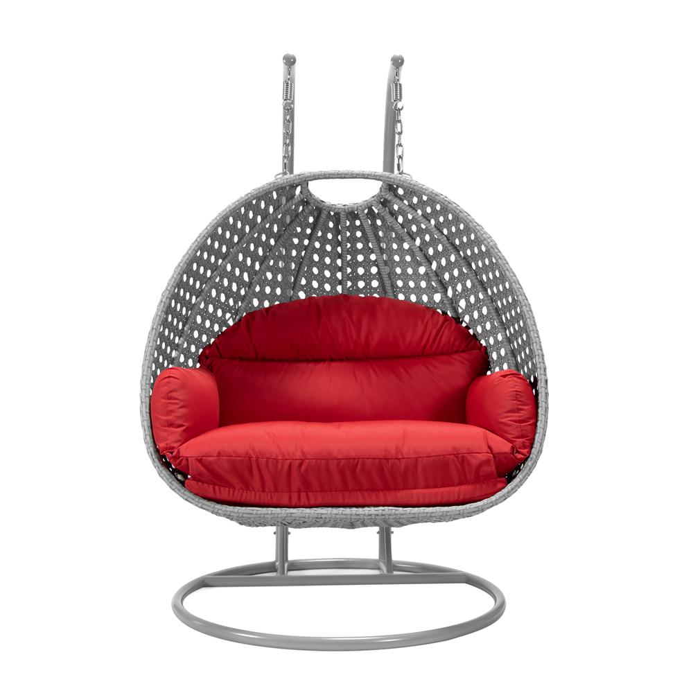 LeisureMod Wicker Hanging 2 person Egg Swing Chair in Red. Picture 2