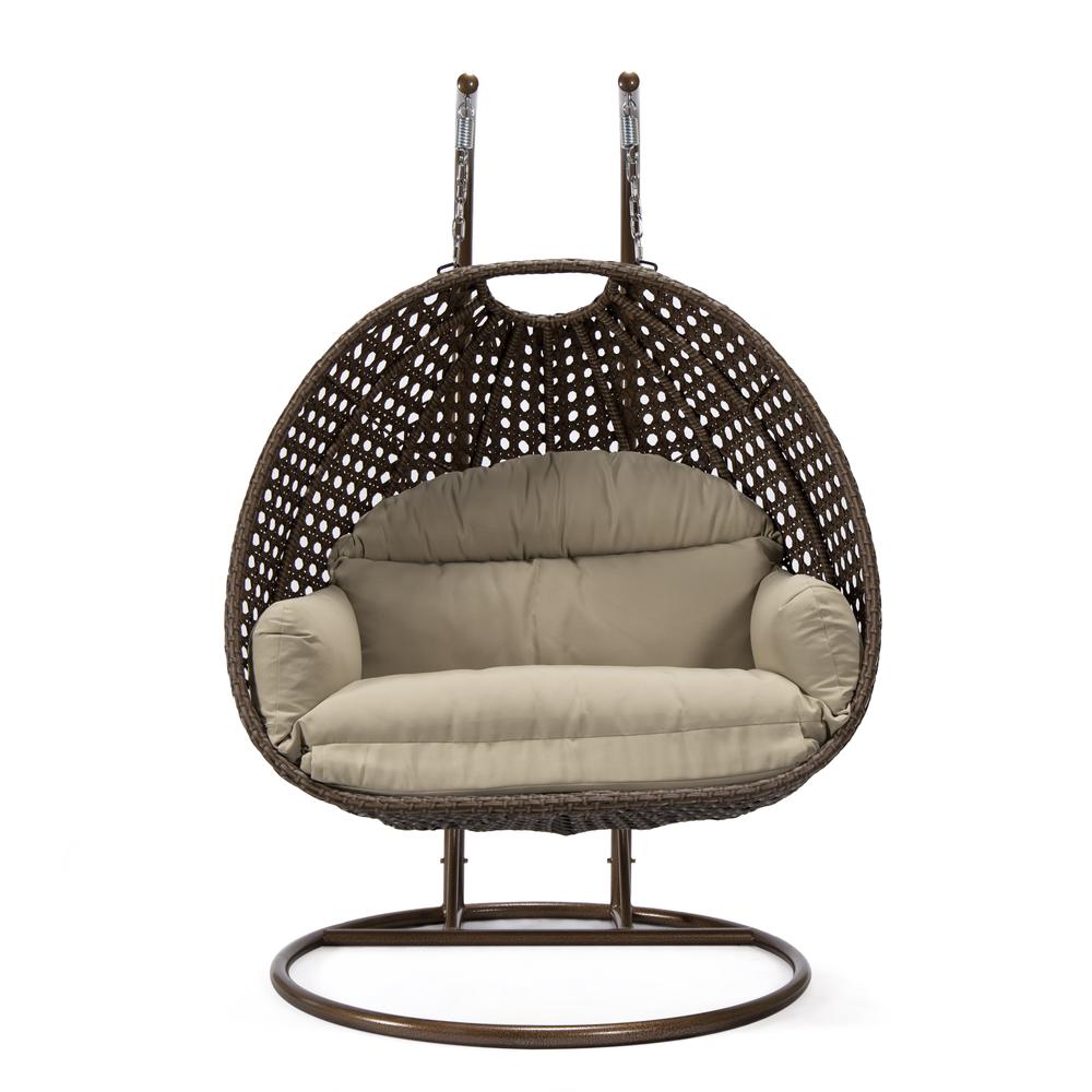 LeisureMod Wicker Hanging 2 person Egg Swing Chair , Taupe. Picture 2