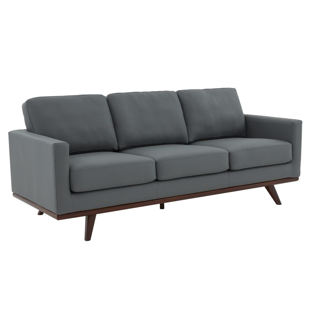 LeisureMod Chester Modern Leather Sofa With Birch Wood Base, Grey. Picture 1