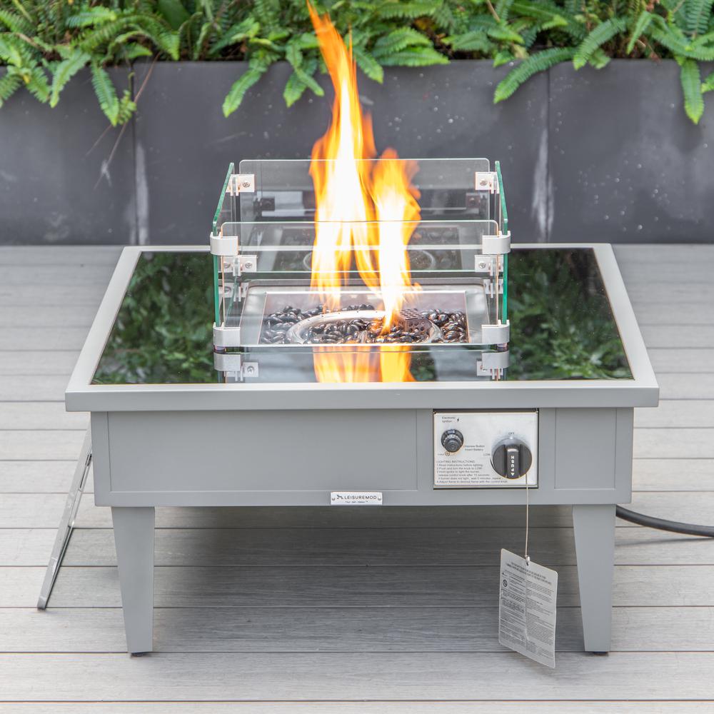 Walbrooke Outdoor Patio Aluminum Square Fire Pit Side Table with Lid. Picture 12