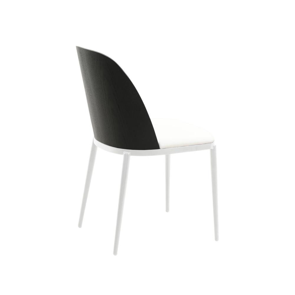 Dining Side Chair with Leather Seat and White Powder-Coated Steel Frame. Picture 3