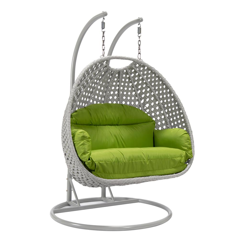 LeisureMod Wicker Hanging 2 person Egg Swing Chair in Light Green. Picture 2