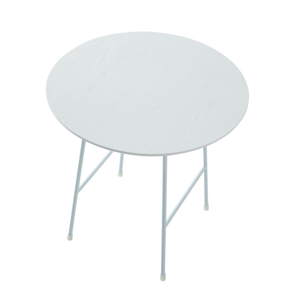 Rossmore Mid Century Modern Round Side Table With White Steel Frame. Picture 4
