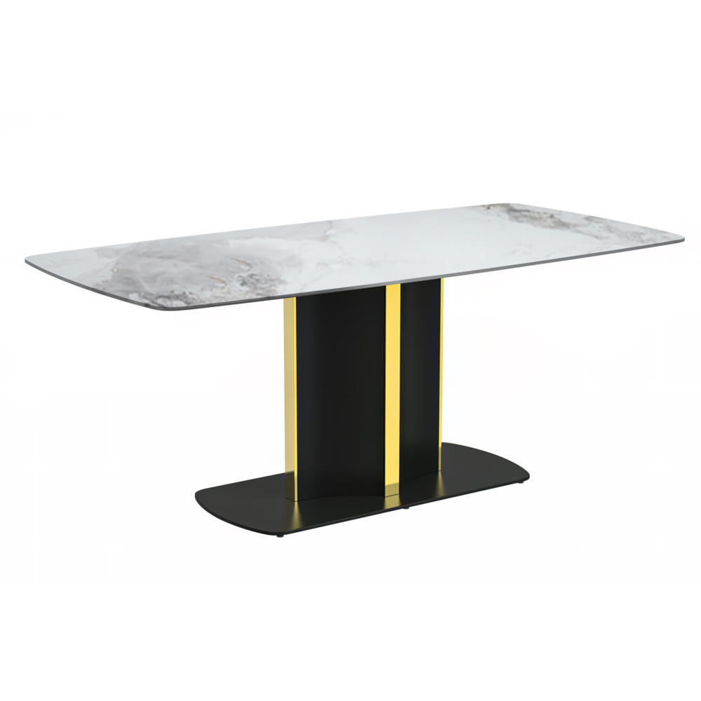 Modern Dining Table Black and Gold Base, With 55 Medium Grey Sintered Stone Top. Picture 4
