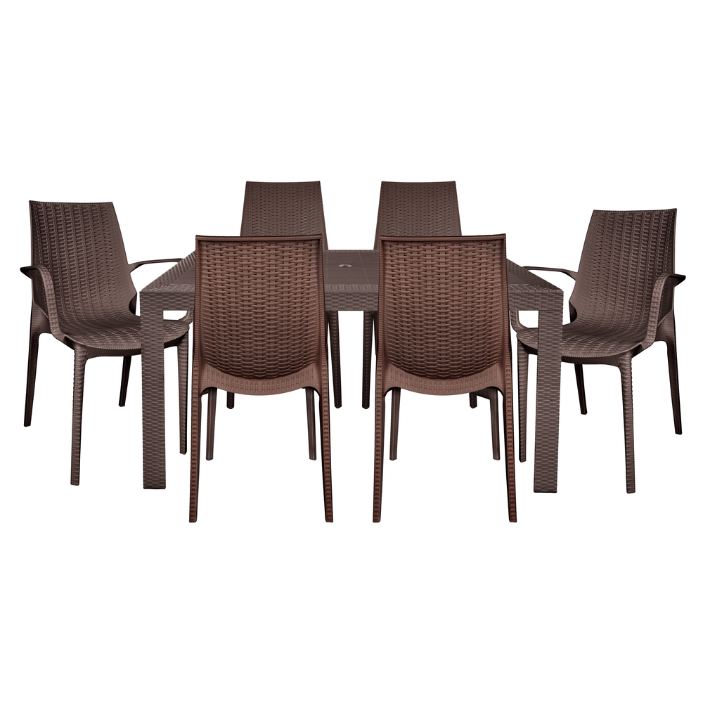 Kent Mid-Century 7-Piece Rectangular Outdoor Dining Set with 4 Side Chairs. Picture 7