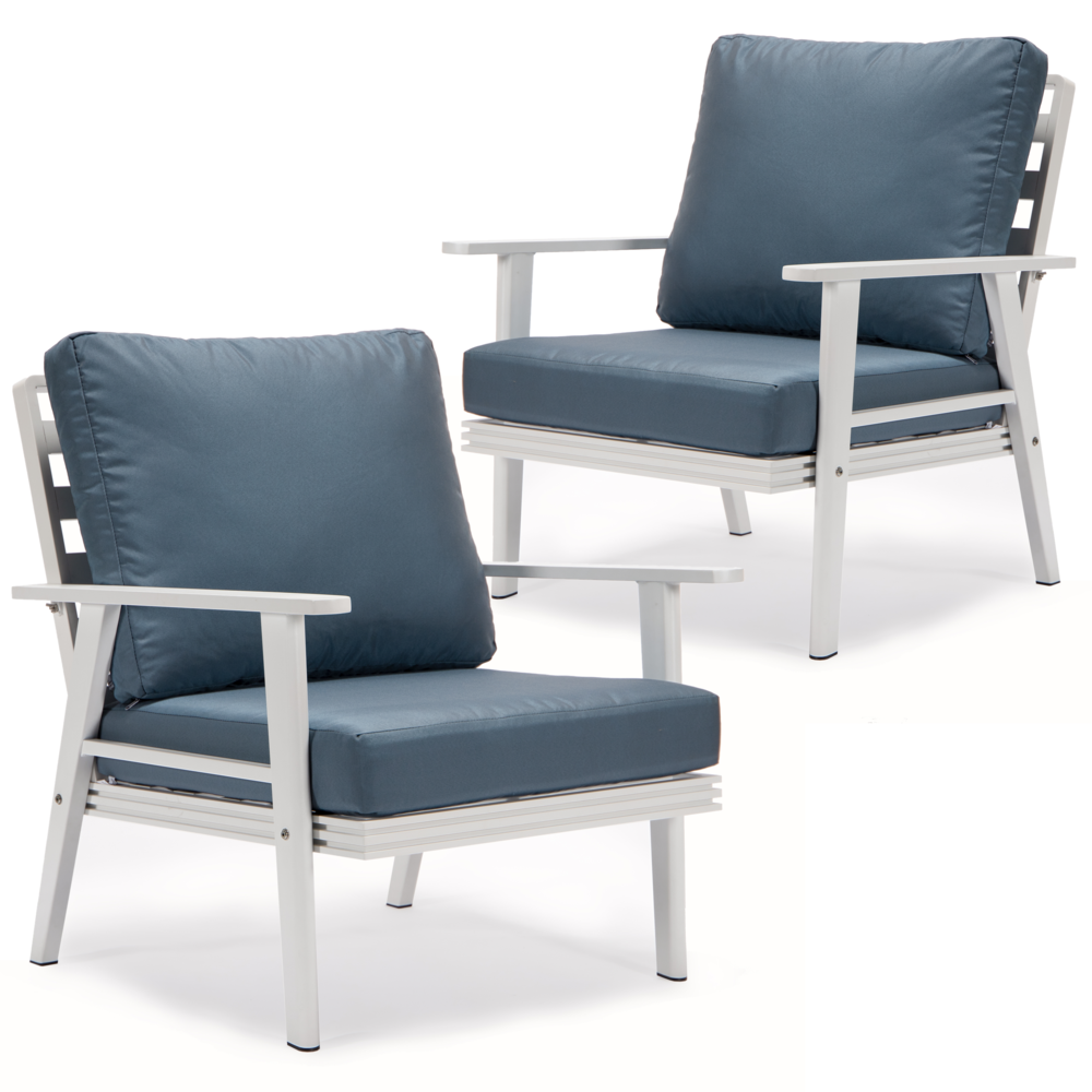 Walbrooke Outdoor Patio White Aluminum Armchairs With Cushions Set Of 2. Picture 1