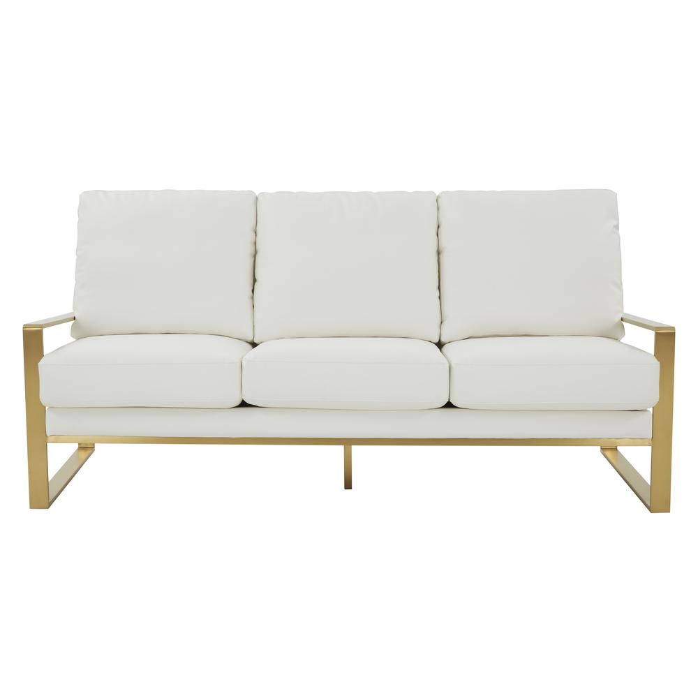 LeisureMod Jefferson Modern Design Leather Sofa With Gold Frame, White. Picture 5