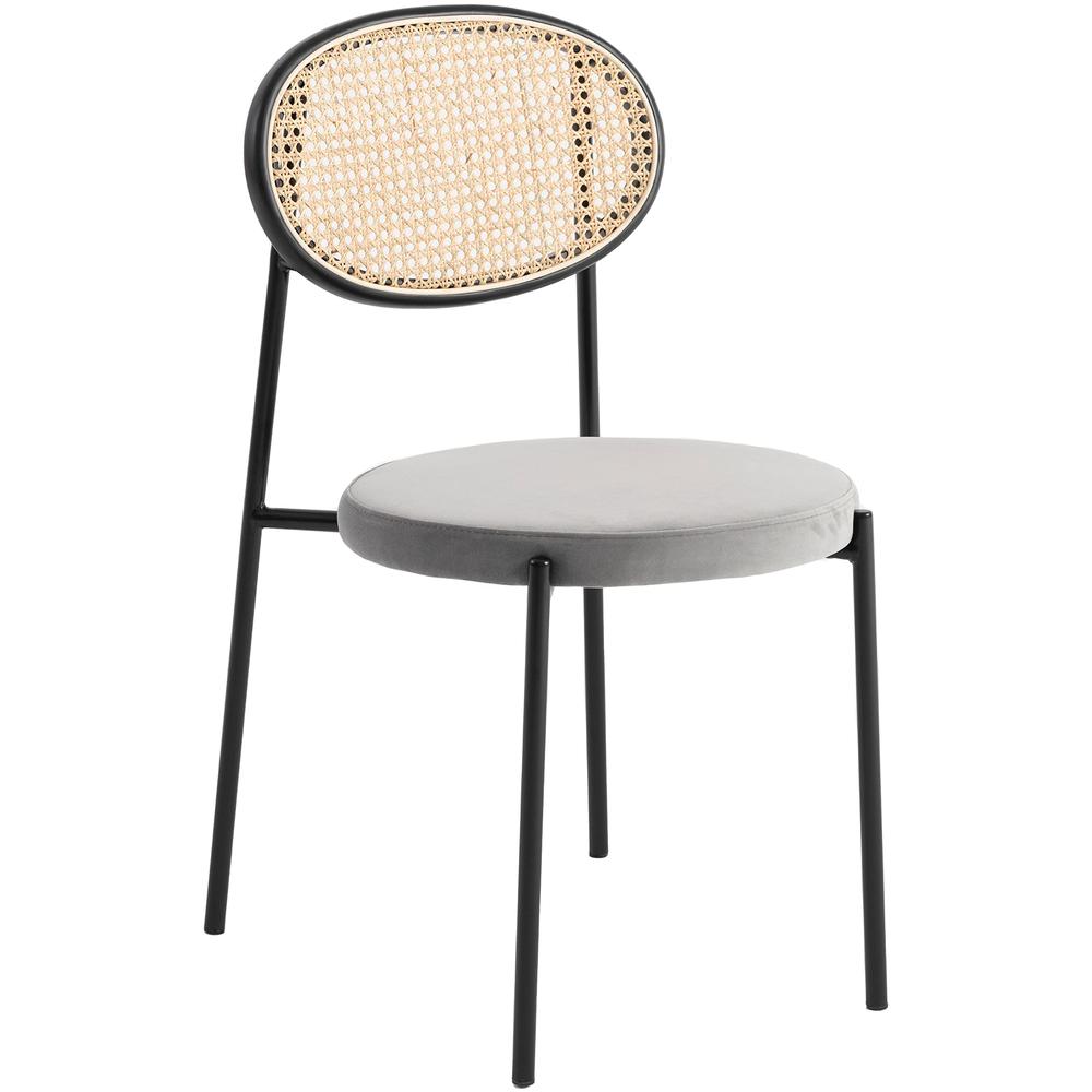 Euston Modern Wicker Dining Chair with Velvet Round Seat Set of 2. Picture 2