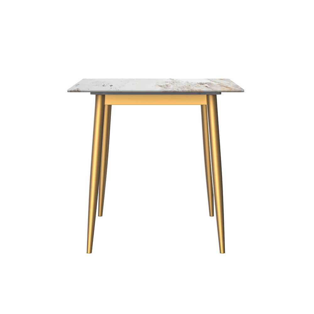 Modern Dining Table Brushed Gold Base, With 71 White Grey Sintered Stone Top. Picture 3