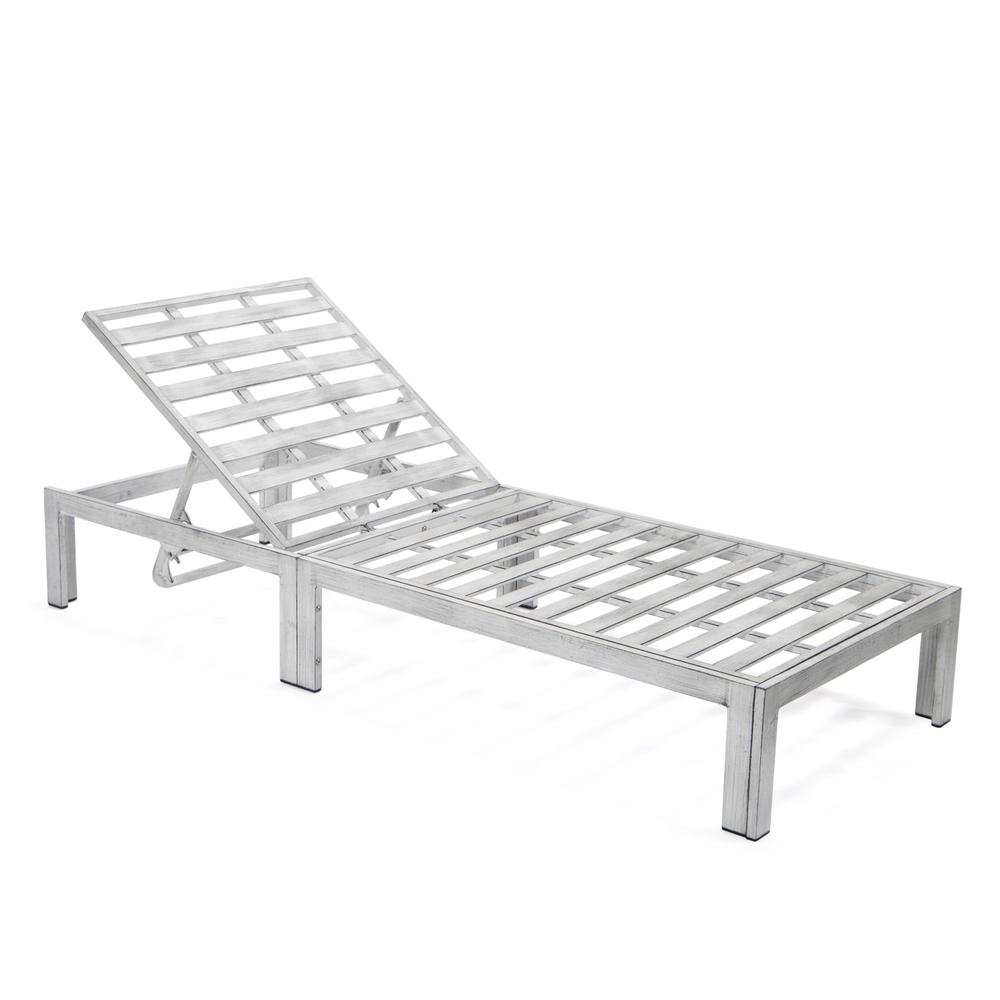 Outdoor Weathered Grey Chaise Lounge Chair With Side Table & Cushions. Picture 4