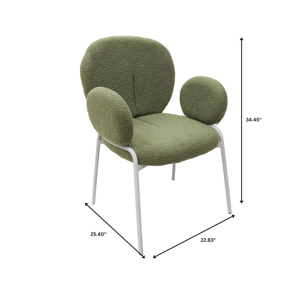 Celestial Series Boucle Dining Arm Chair, White Frame with Green Fabric. Picture 5