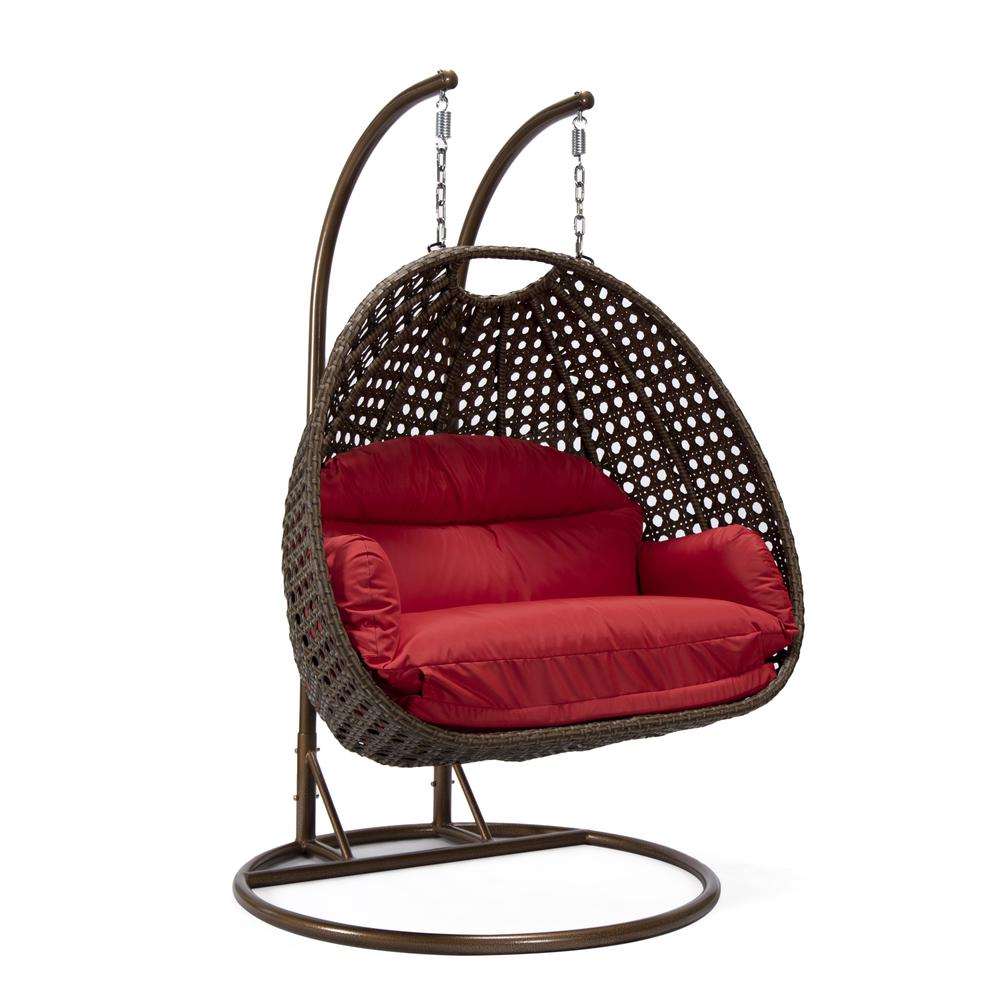 LeisureMod Wicker Hanging 2 person Egg Swing Chair , Red. Picture 1