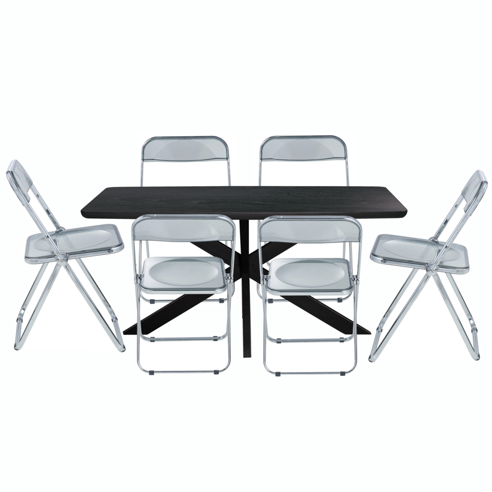 7-Piece Acrylic Folding Dining Chair and Rectangular Dining Table. Picture 6