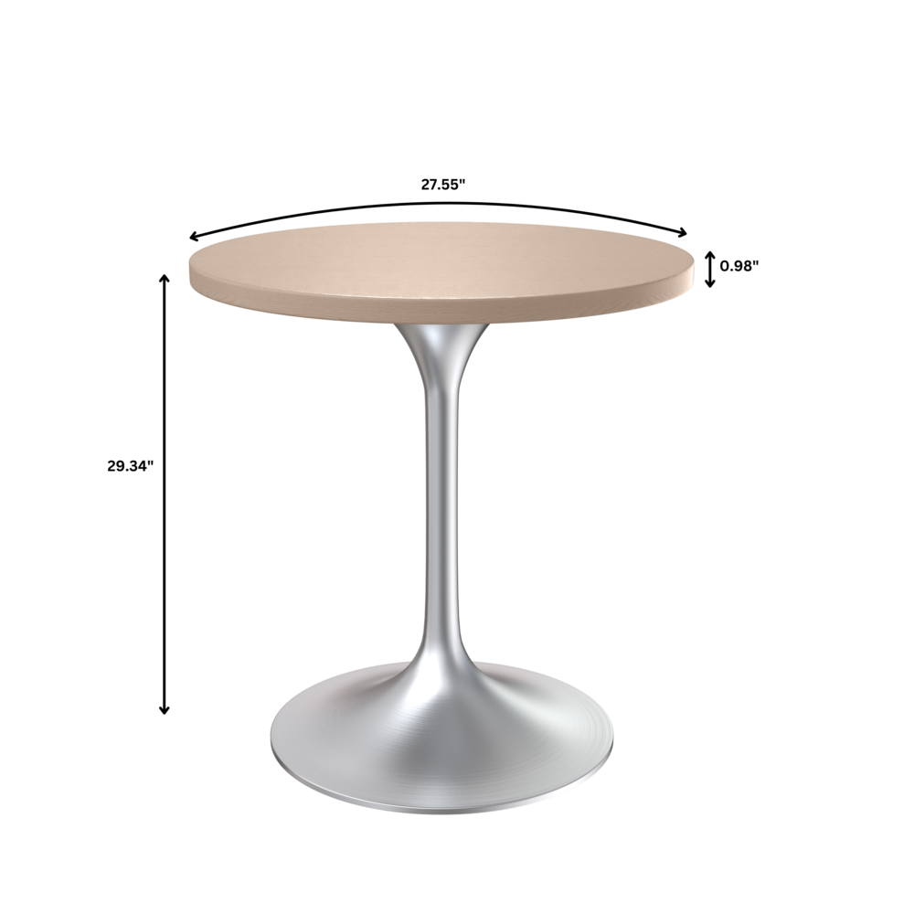 Verve 27" Round Dining Table, Brushed Chrome Base with Light Natural Wood Top. Picture 3