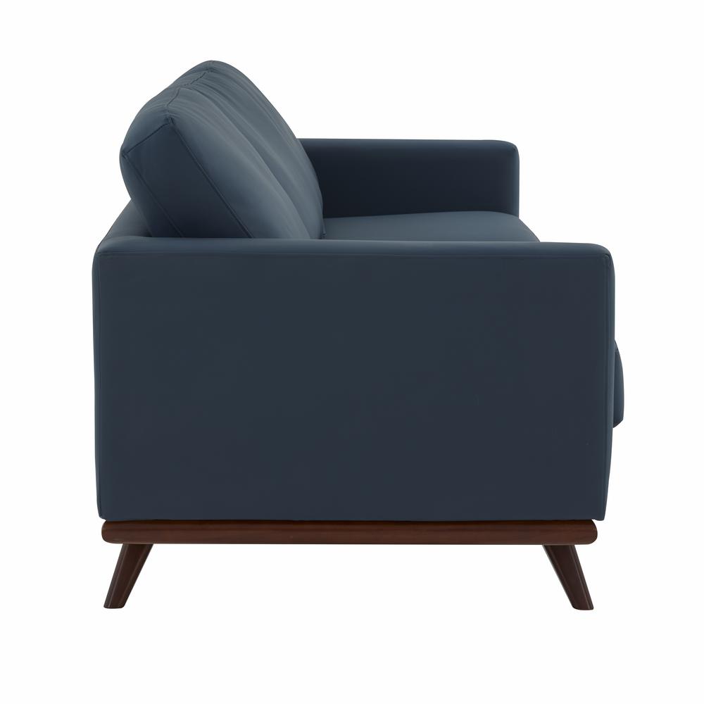 LeisureMod Chester Modern Leather Sofa With Birch Wood Base, Navy Blue. Picture 3