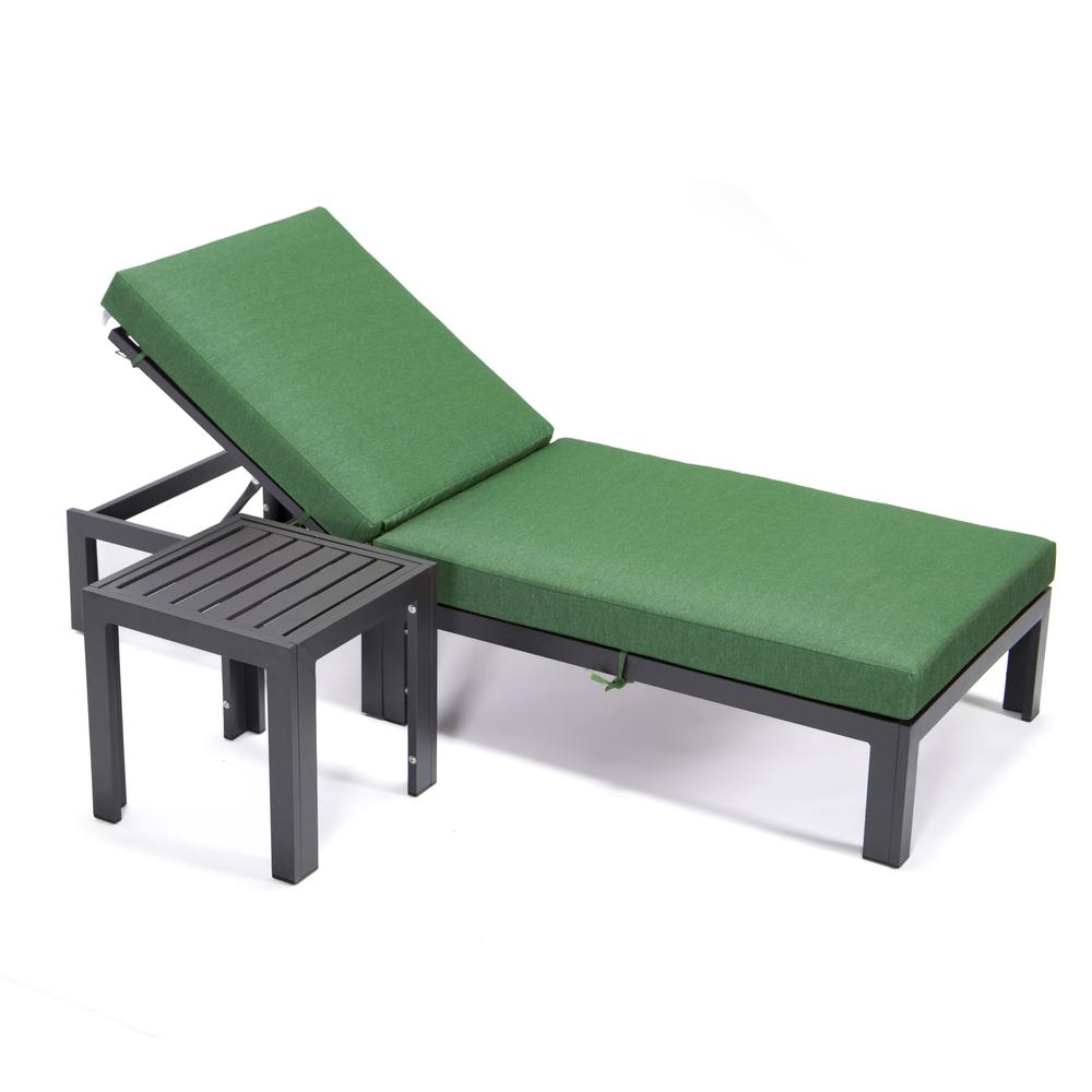 Chelsea Modern Outdoor Chaise Lounge Chair With Side Table & Cushions. Picture 9