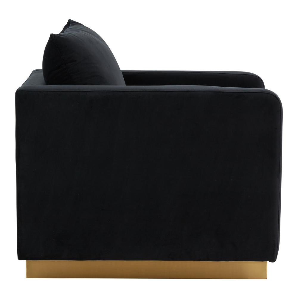 LeisureMod Nervo Velvet Accent Armchair With Gold Frame, Midnight Black. Picture 7