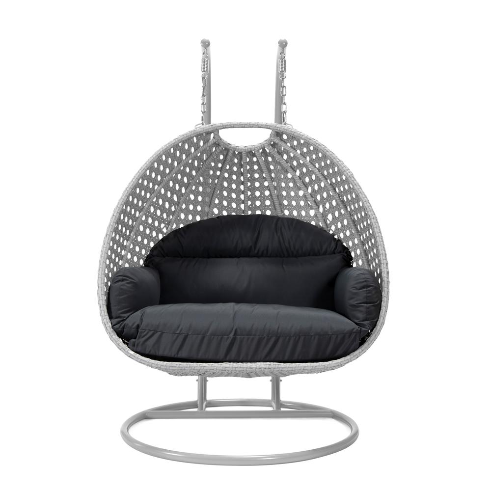 LeisureMod Wicker Hanging 2 person Egg Swing Chair in Dark Grey. Picture 2