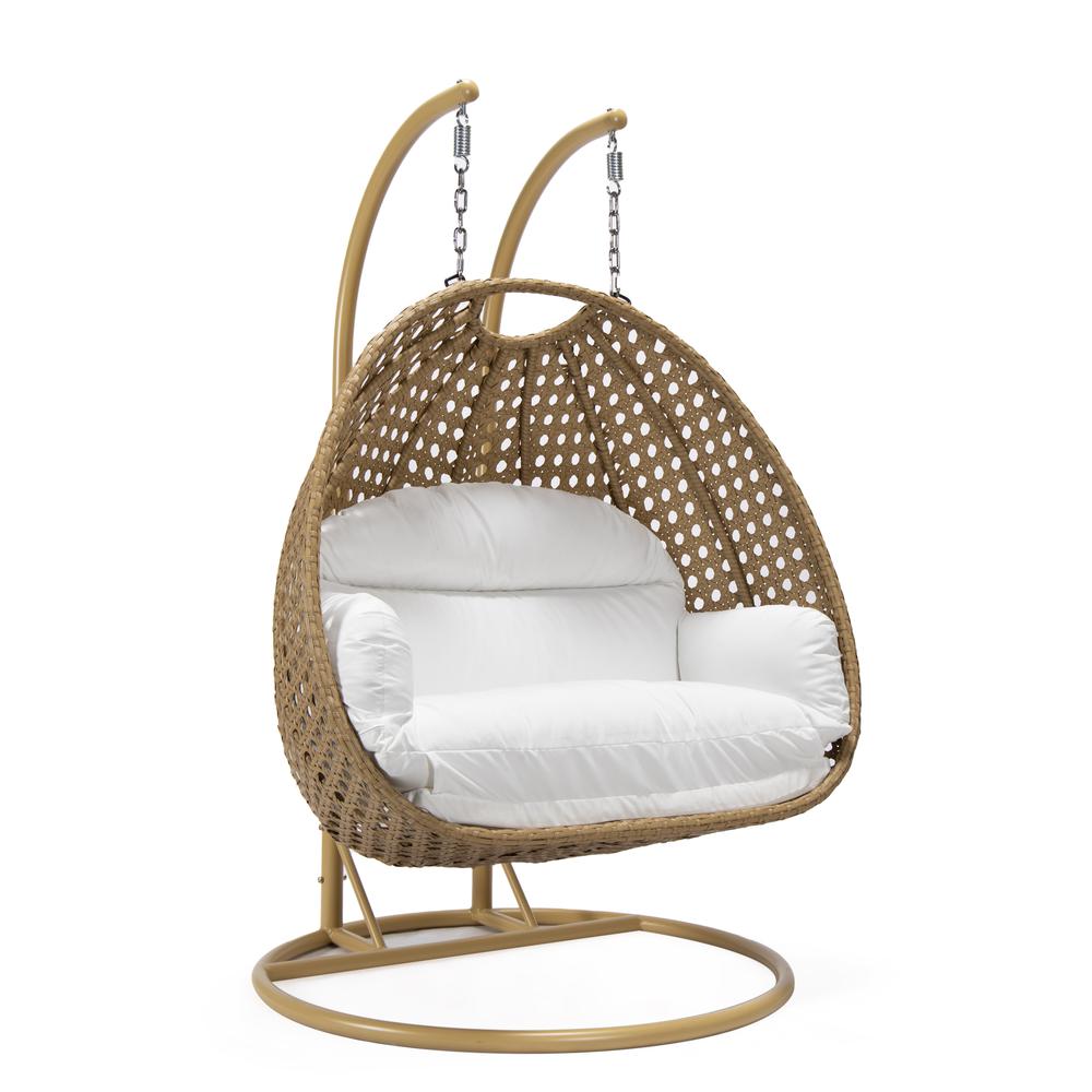 LeisureMod MendozaWicker Hanging 2 person Egg Swing Chair , White color. Picture 1