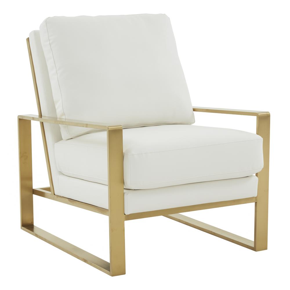 LeisureMod Jefferson Leather Modern Design Accent Armchair With Elegant Gold Frame, White. Picture 1