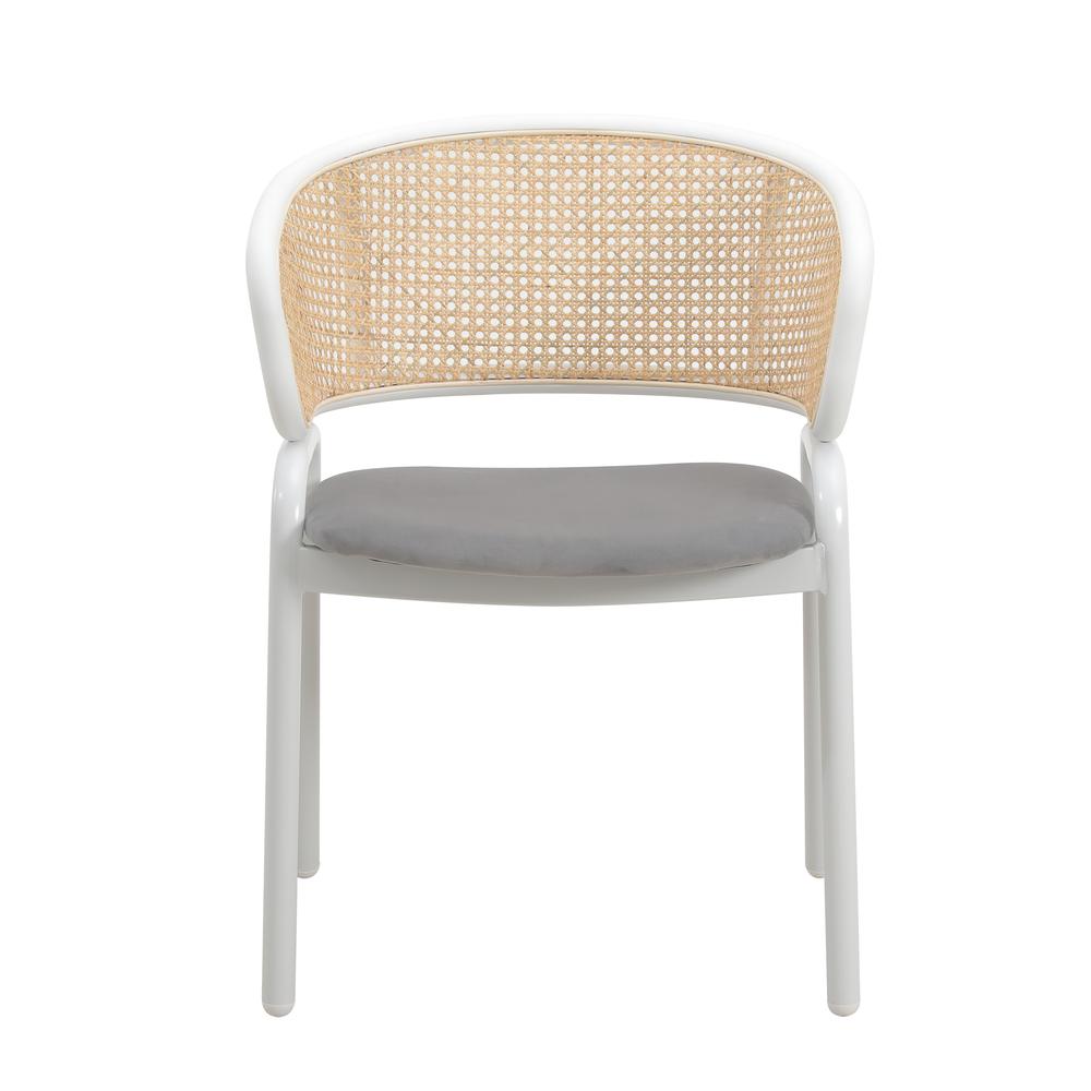 Dining Chair with White Powder Coated Steel Legs and Wicker Back, Set of 4. Picture 3