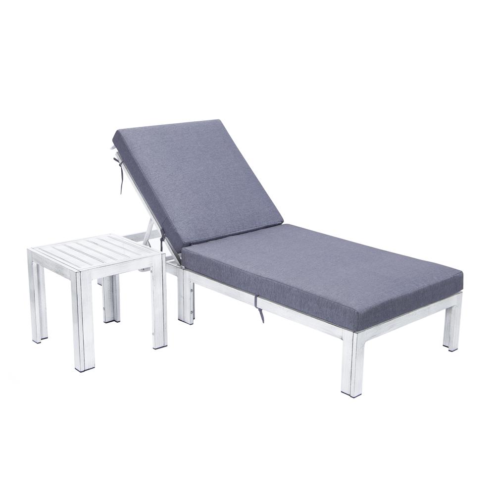 Outdoor Weathered Grey Chaise Lounge Chair With Side Table & Cushions. Picture 1