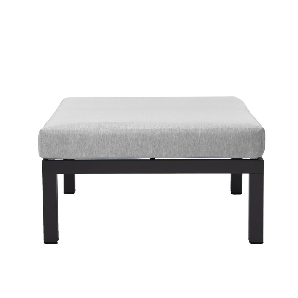 LeisureMod Hamilton 6-Piece Aluminum Patio Conversation Set With Cushions Light Grey. Picture 8