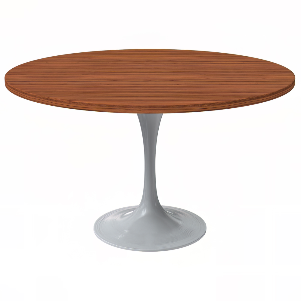 Verve 48 Round Dining Table, White Base with Cognac Brown MDF Top. Picture 1