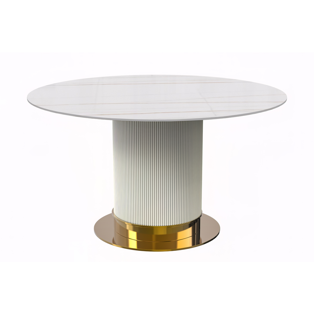 Round Dining Table White\Gold Base with 60 Round White/Gold Sintered Stone Top. Picture 2
